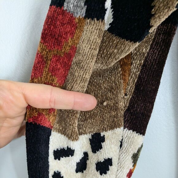 Vintage Cache Cardigan Sweater Full Zip Animal Print Velour Mob Wife Black Tan M - Picture 12 of 12